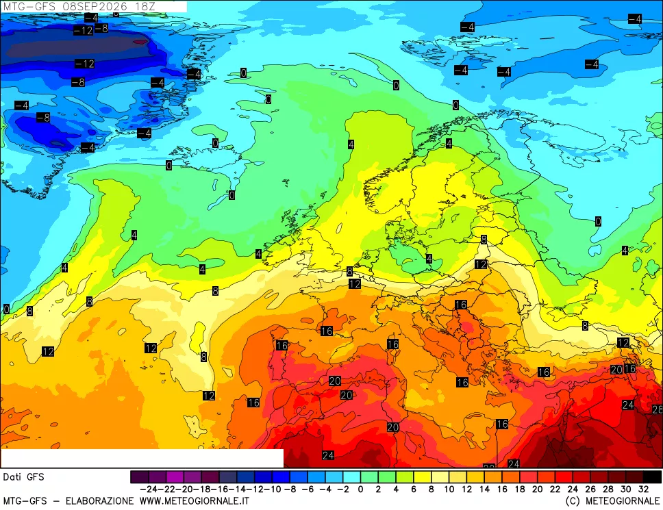mappa GFS: Temperatura a 850 hPa