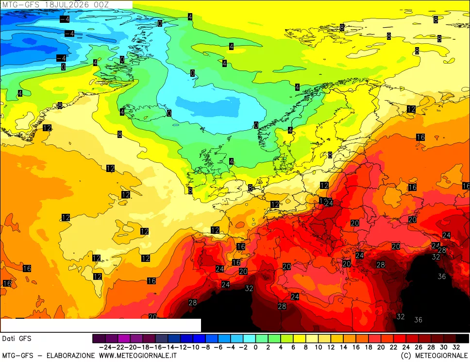 mappa GFS: Temperatura a 850 hPa