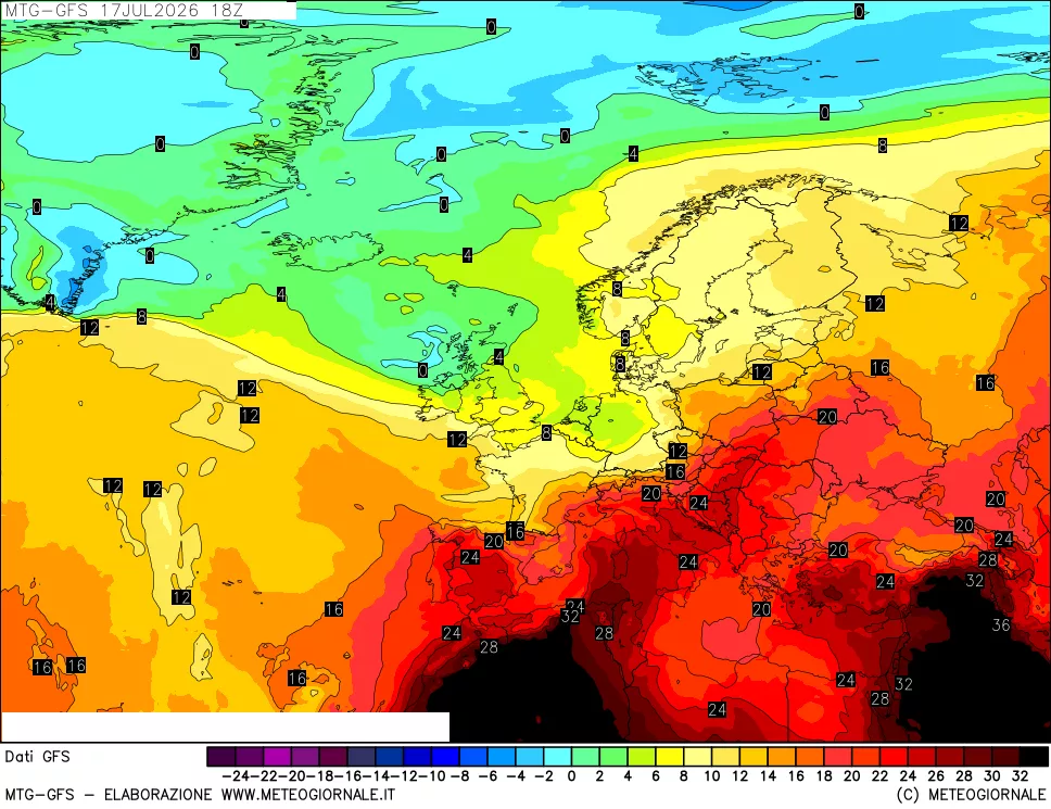 mappa GFS: Temperatura a 850 hPa