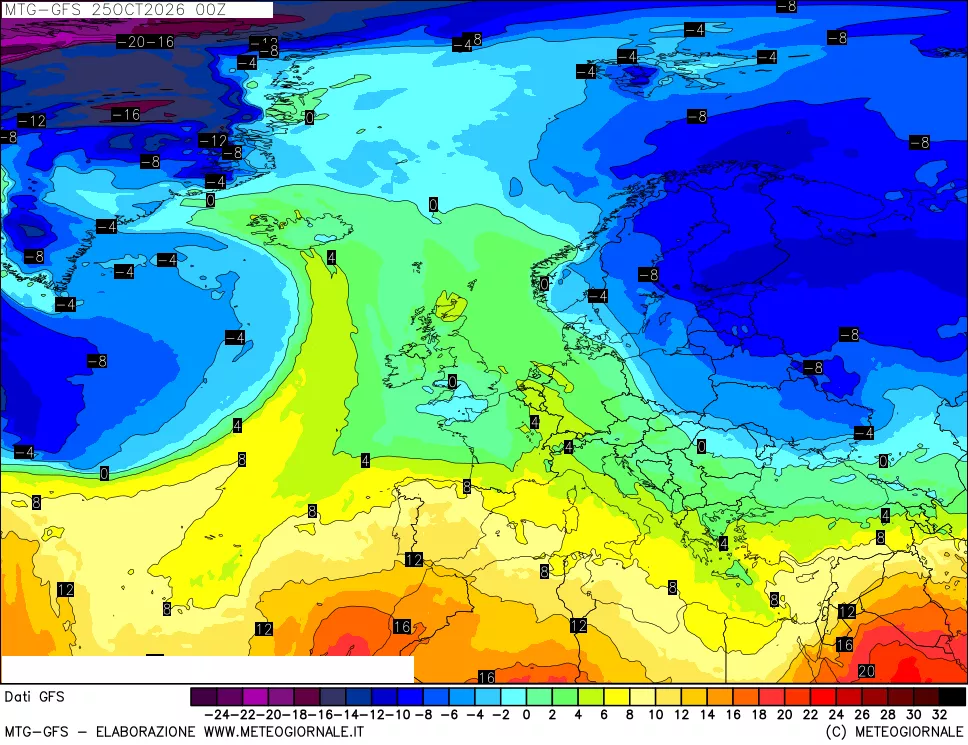 mappa GFS: Temperatura a 850 hPa