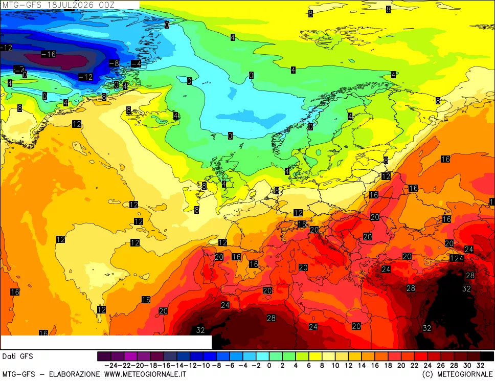 mappa GFS: Temperatura a 850 hPa