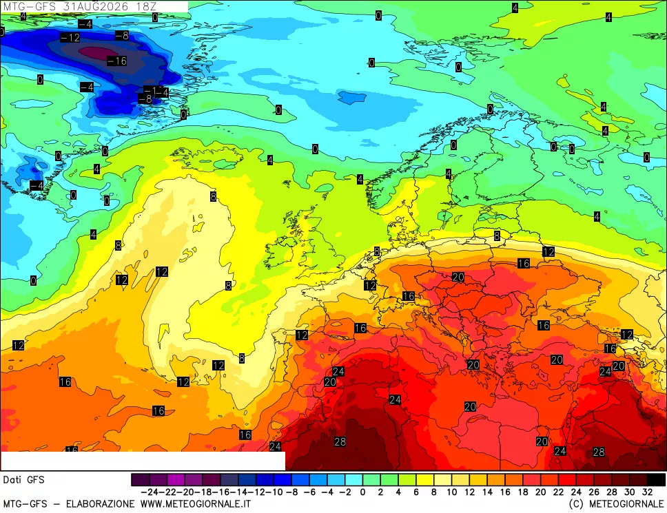 mappa GFS: Temperatura a 850 hPa