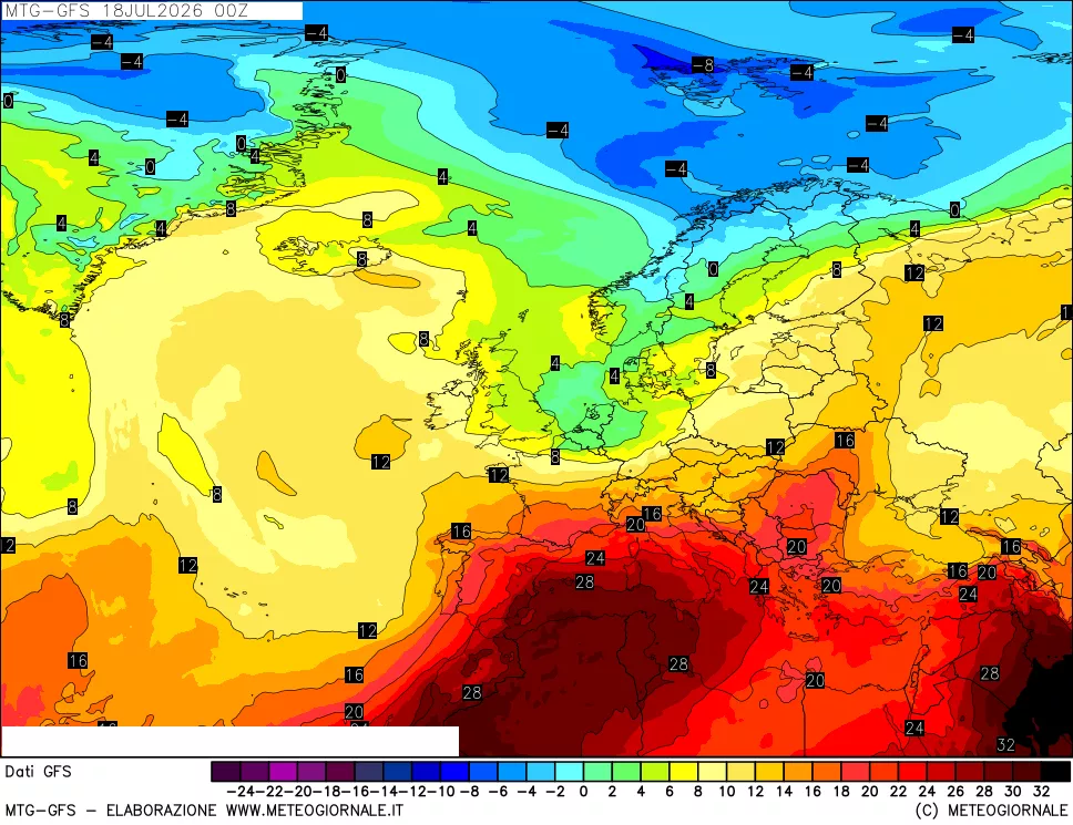 mappa GFS: Temperatura a 850 hPa