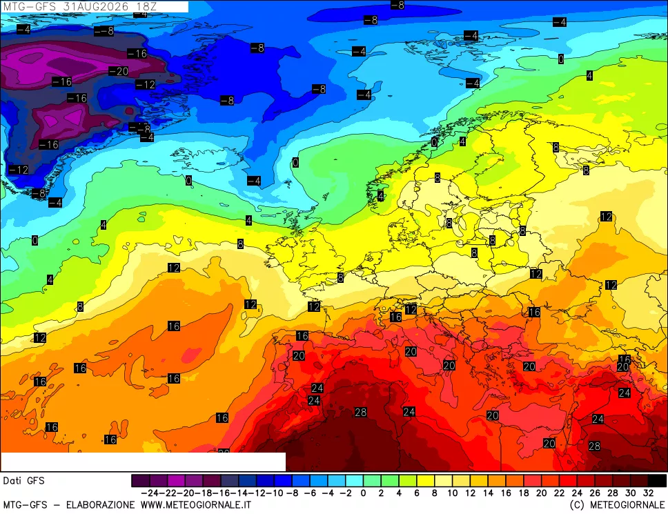 mappa GFS: Temperatura a 850 hPa