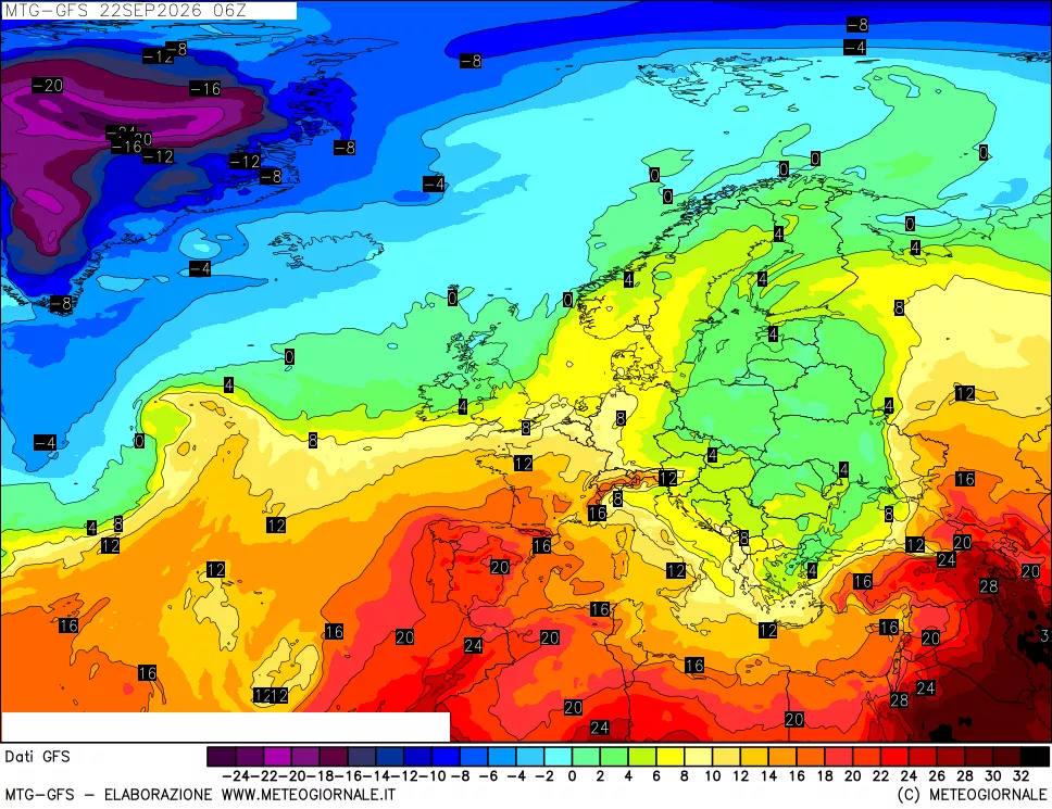 mappa GFS: Temperatura a 850 hPa