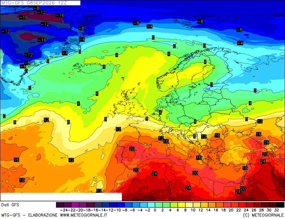 mappa GFS: Temperatura a 850 hPa