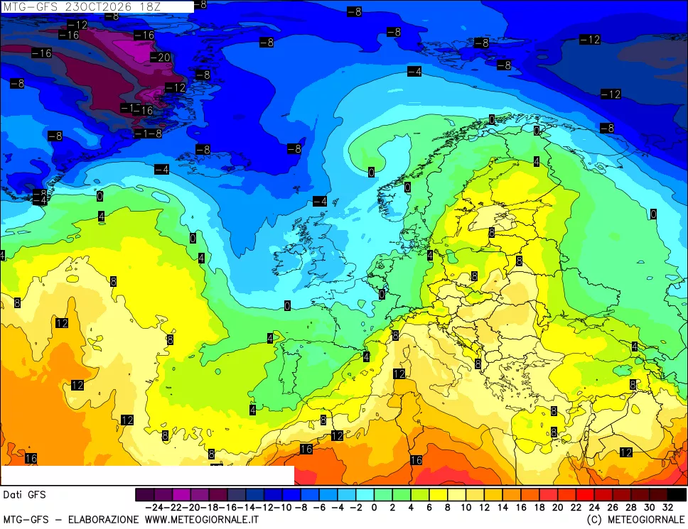 mappa GFS: Temperatura a 850 hPa