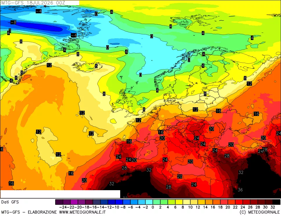 mappa GFS: Temperatura a 850 hPa