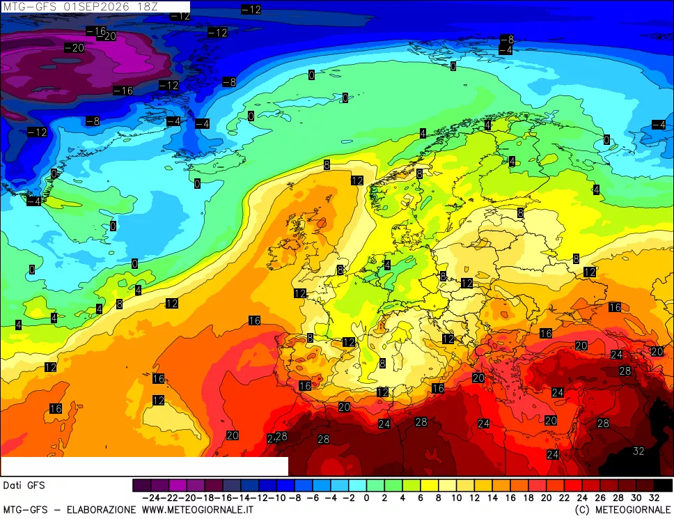 mappa GFS: Temperatura a 850 hPa