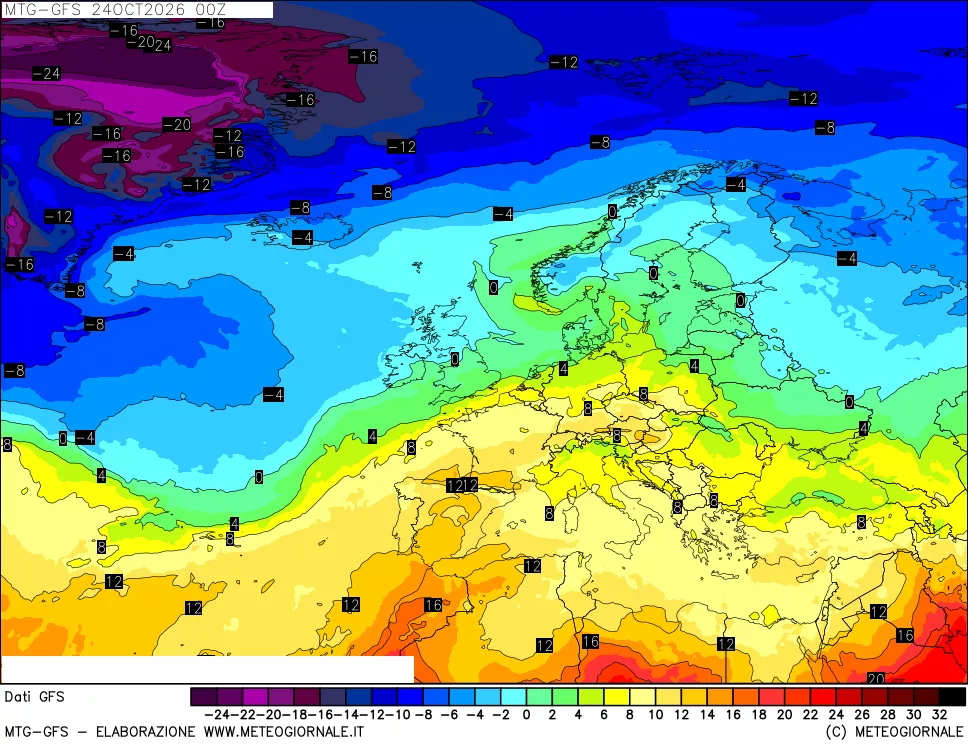 mappa GFS: Temperatura a 850 hPa