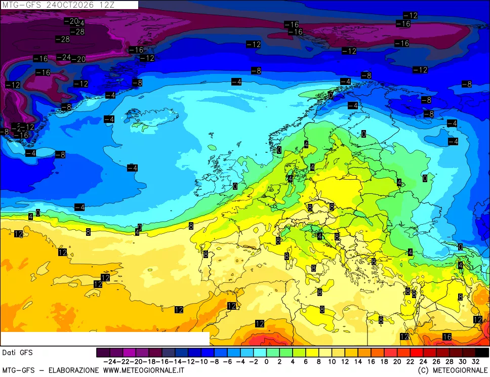 mappa GFS: Temperatura a 850 hPa