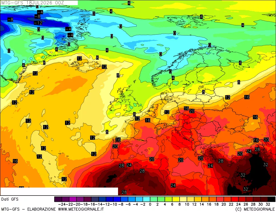 mappa GFS: Temperatura a 850 hPa