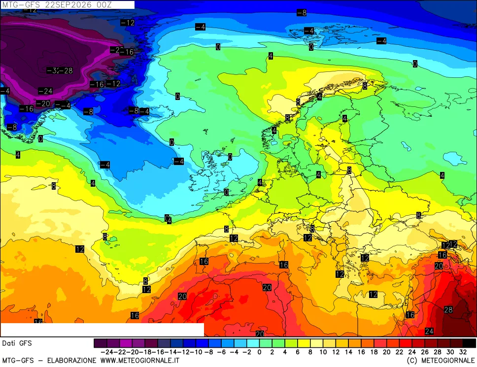 mappa GFS: Temperatura a 850 hPa