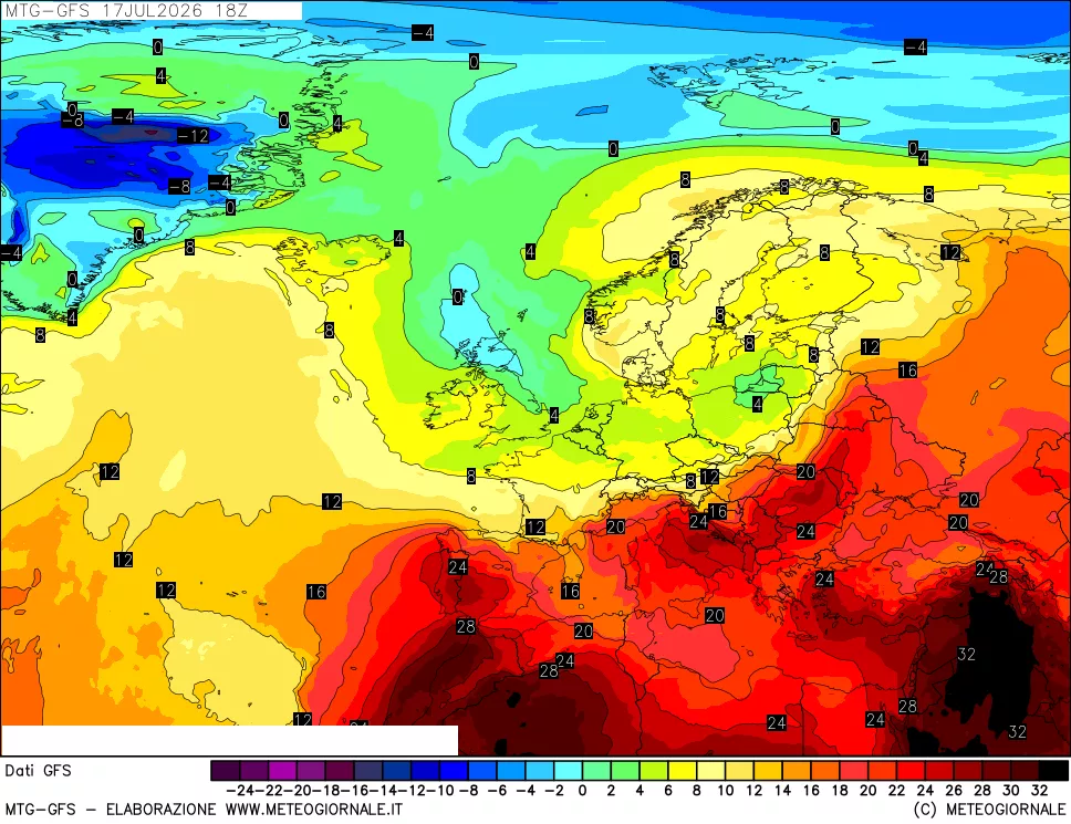 mappa GFS: Temperatura a 850 hPa