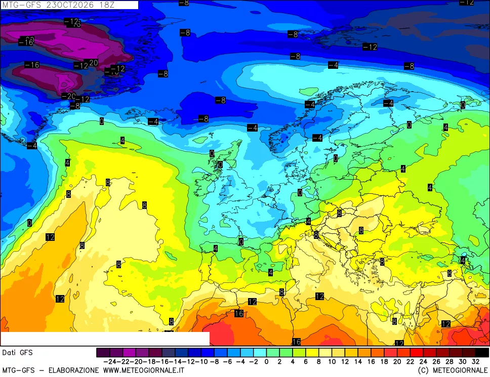 mappa GFS: Temperatura a 850 hPa