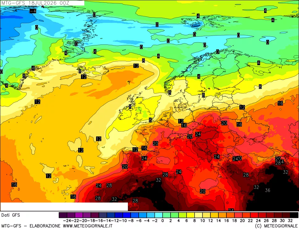 mappa GFS: Temperatura a 850 hPa