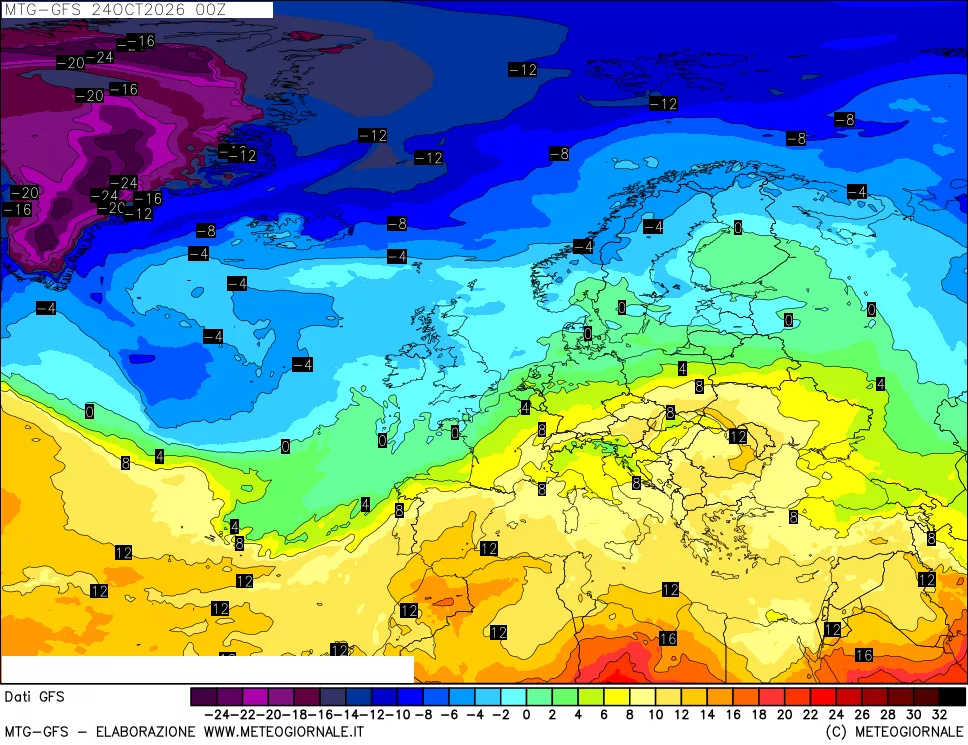 mappa GFS: Temperatura a 850 hPa