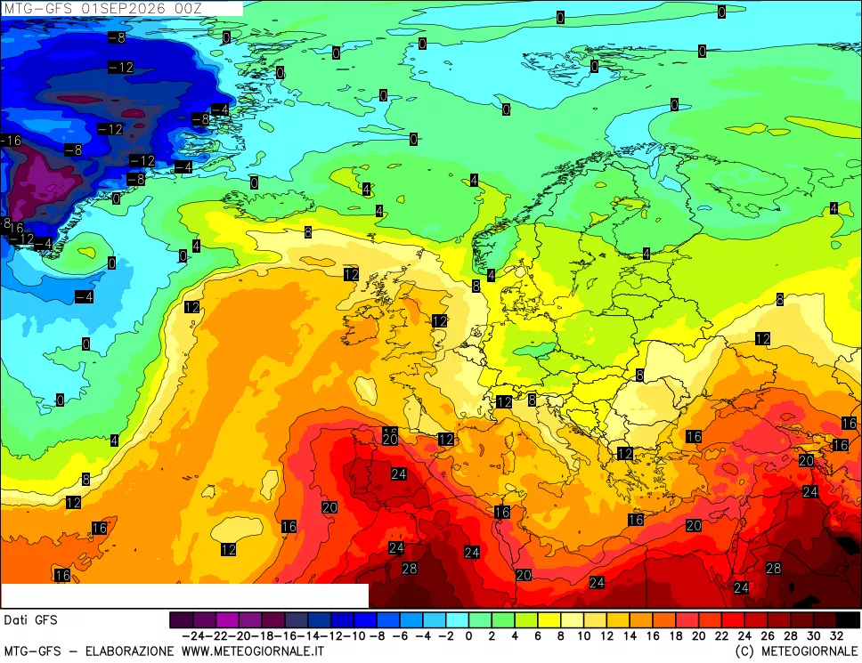 mappa GFS: Temperatura a 850 hPa