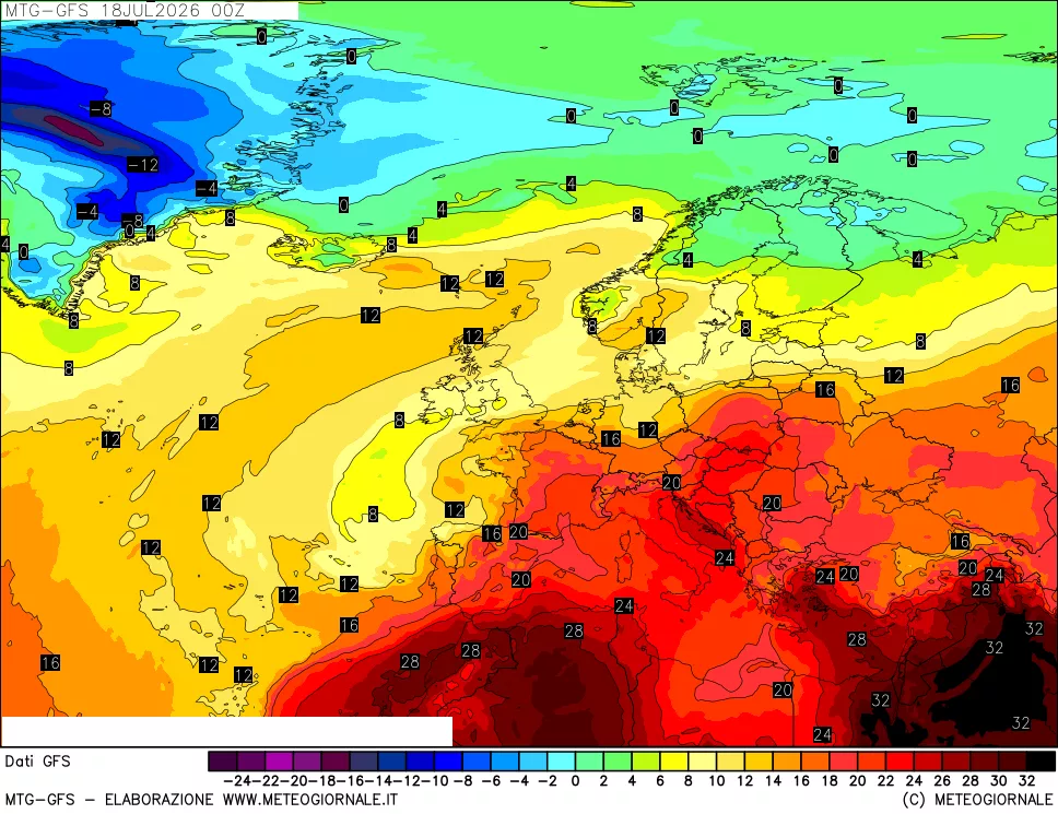 mappa GFS: Temperatura a 850 hPa