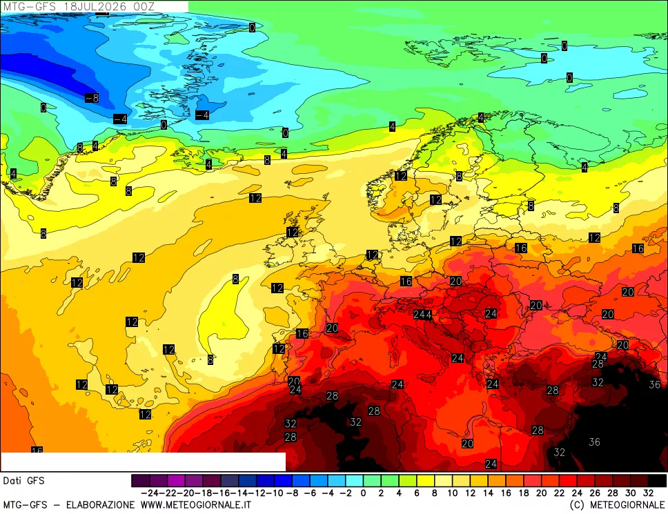 mappa GFS: Temperatura a 850 hPa