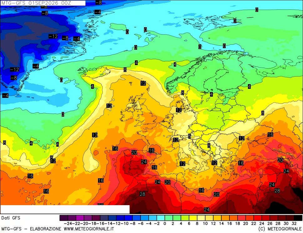 mappa GFS: Temperatura a 850 hPa