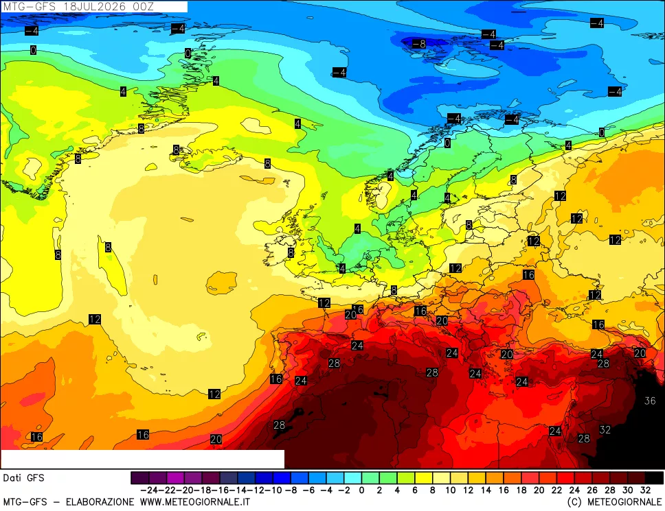 mappa GFS: Temperatura a 850 hPa