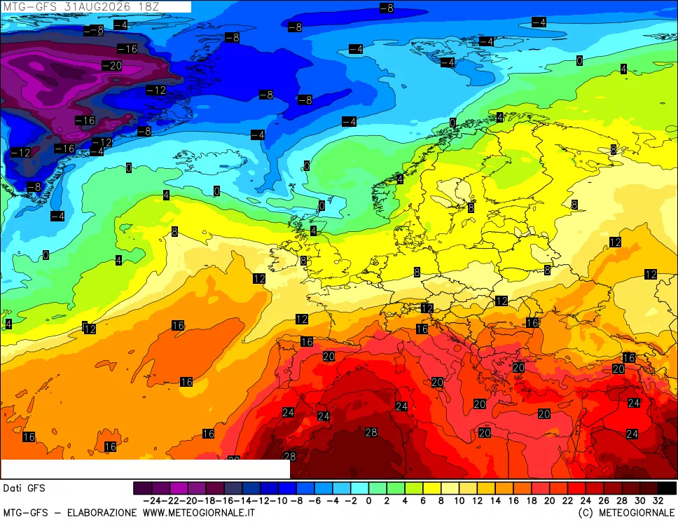 mappa GFS: Temperatura a 850 hPa