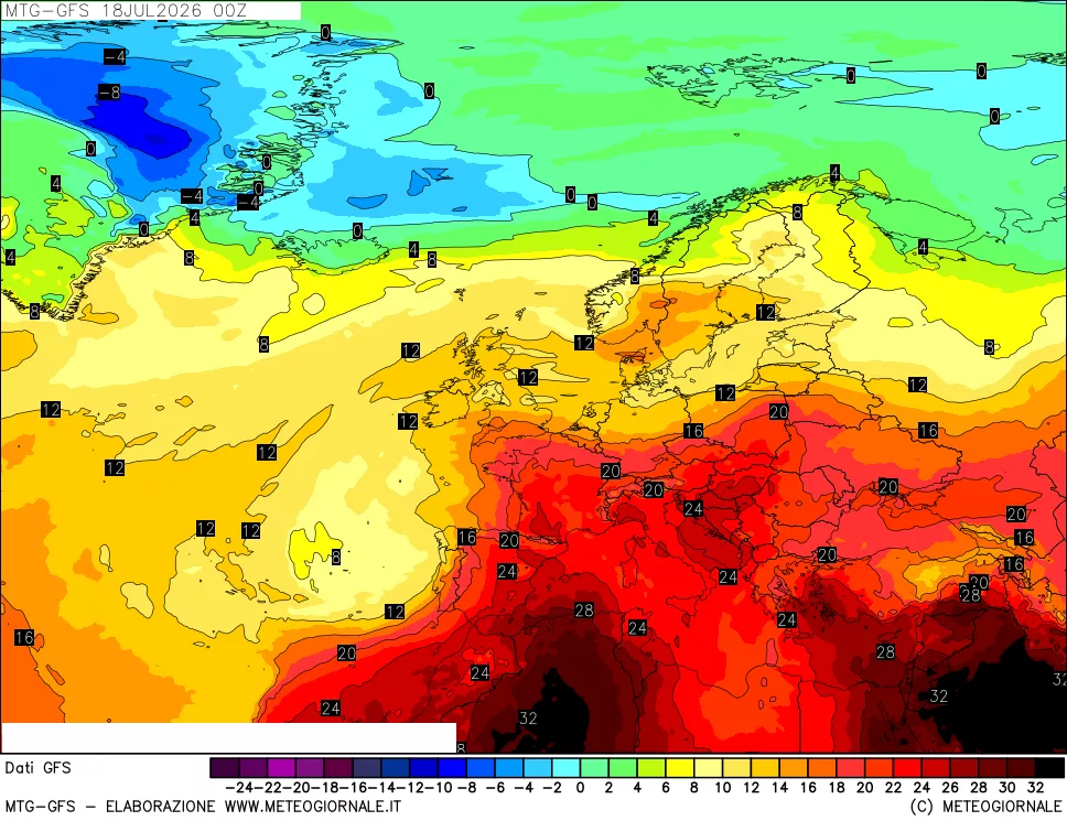 mappa GFS: Temperatura a 850 hPa