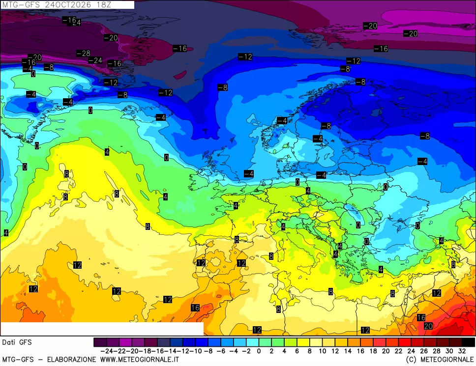 mappa GFS: Temperatura a 850 hPa