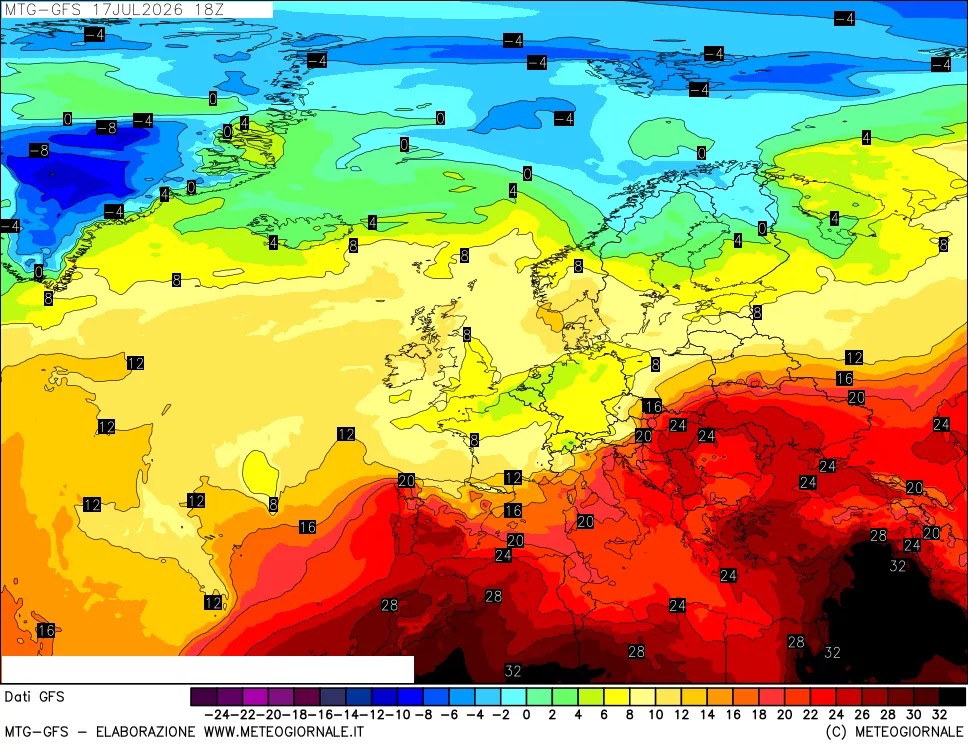 mappa GFS: Temperatura a 850 hPa