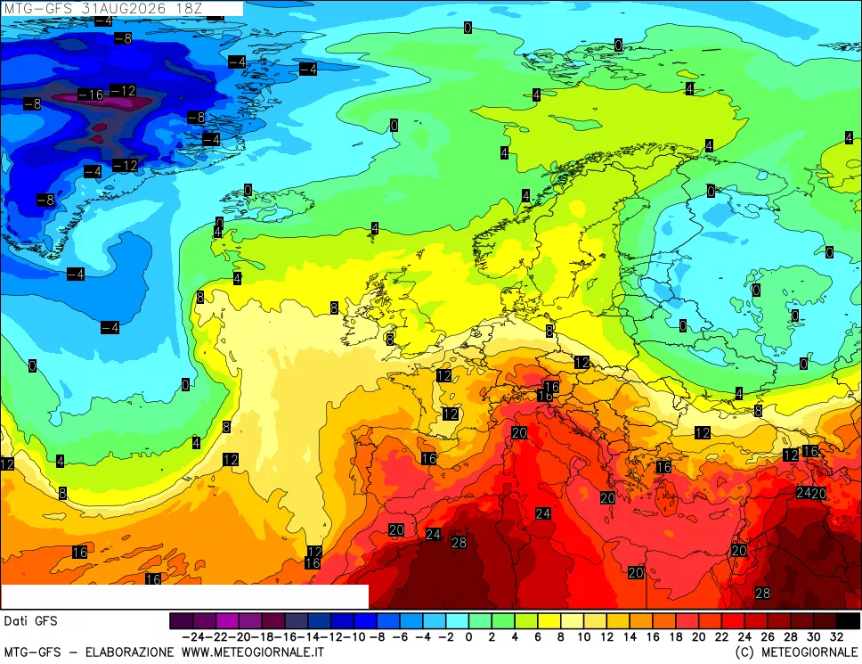mappa GFS: Temperatura a 850 hPa