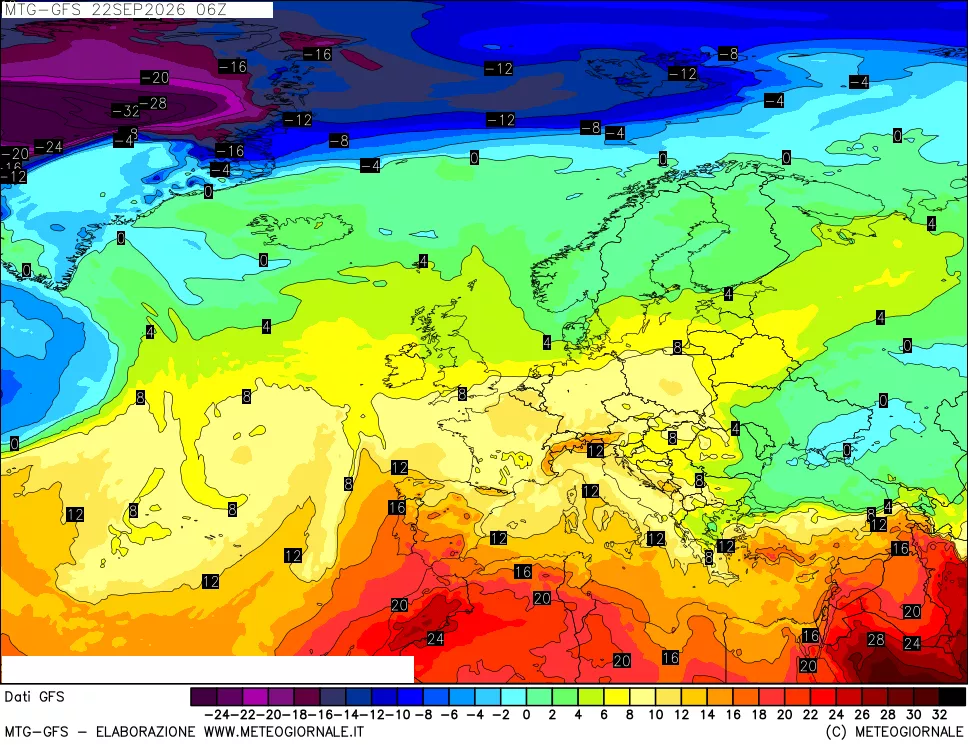 mappa GFS: Temperatura a 850 hPa
