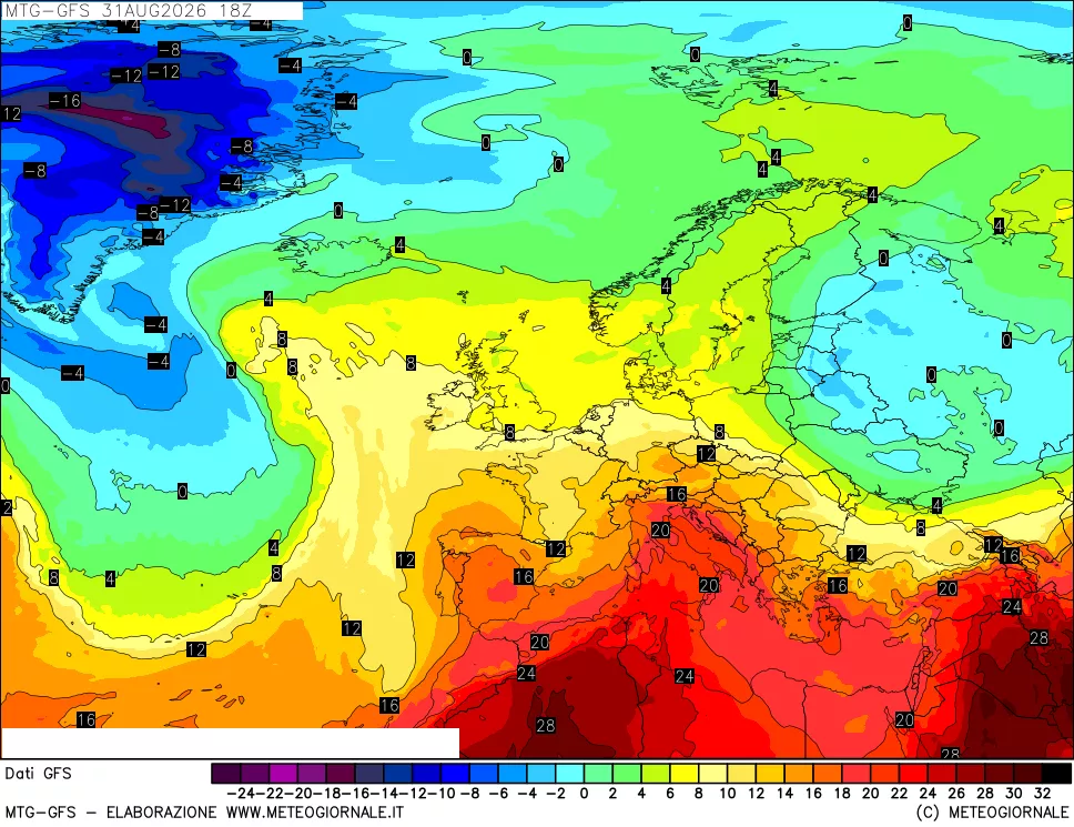 mappa GFS: Temperatura a 850 hPa