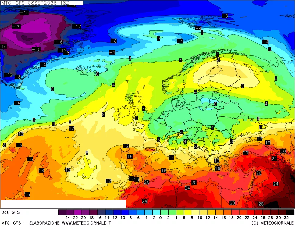 mappa GFS: Temperatura a 850 hPa