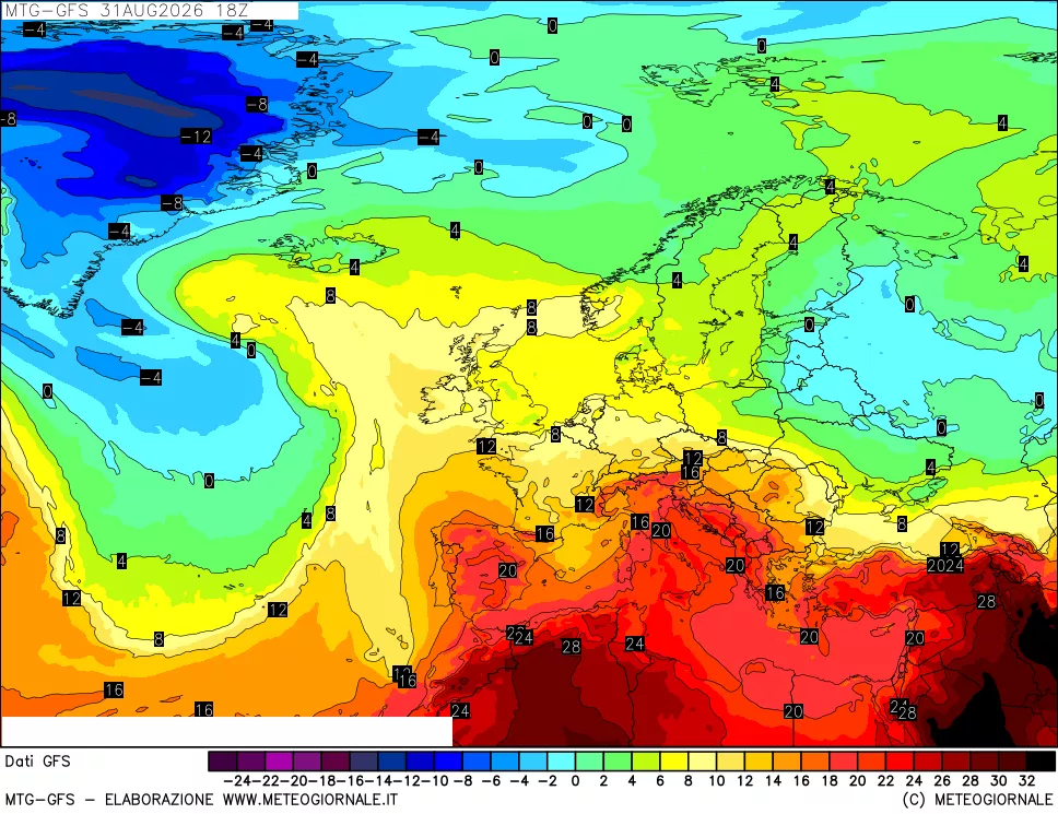 mappa GFS: Temperatura a 850 hPa