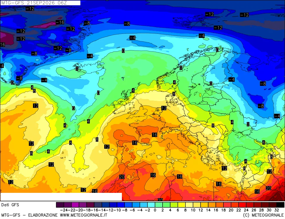 mappa GFS: Temperatura a 850 hPa