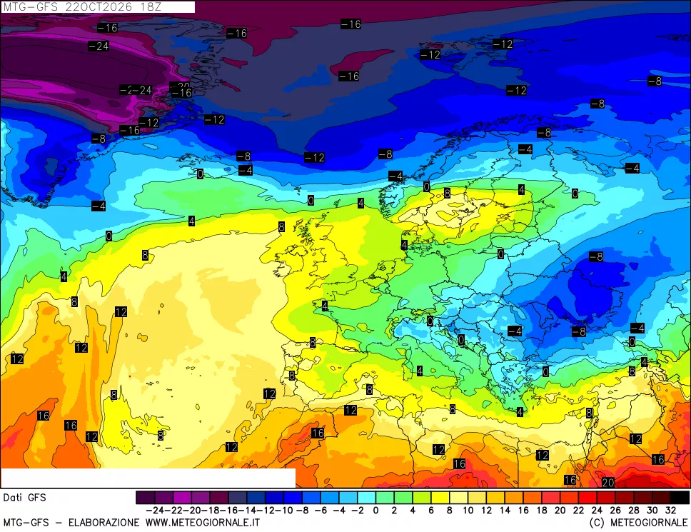 mappa GFS: Temperatura a 850 hPa