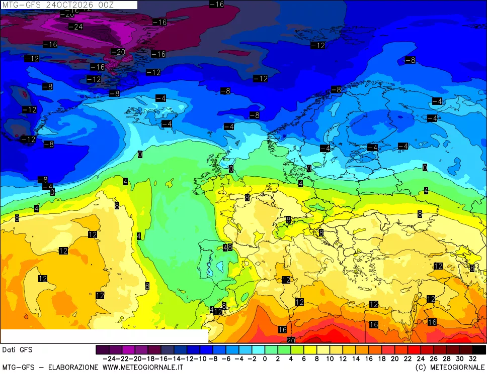 mappa GFS: Temperatura a 850 hPa