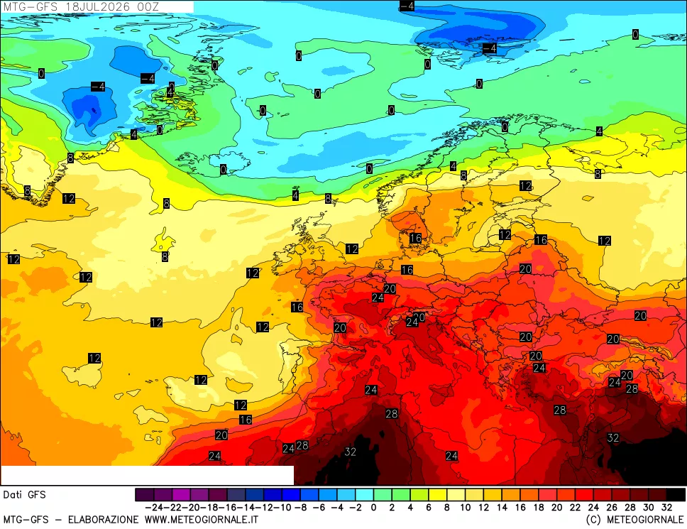 mappa GFS: Temperatura a 850 hPa