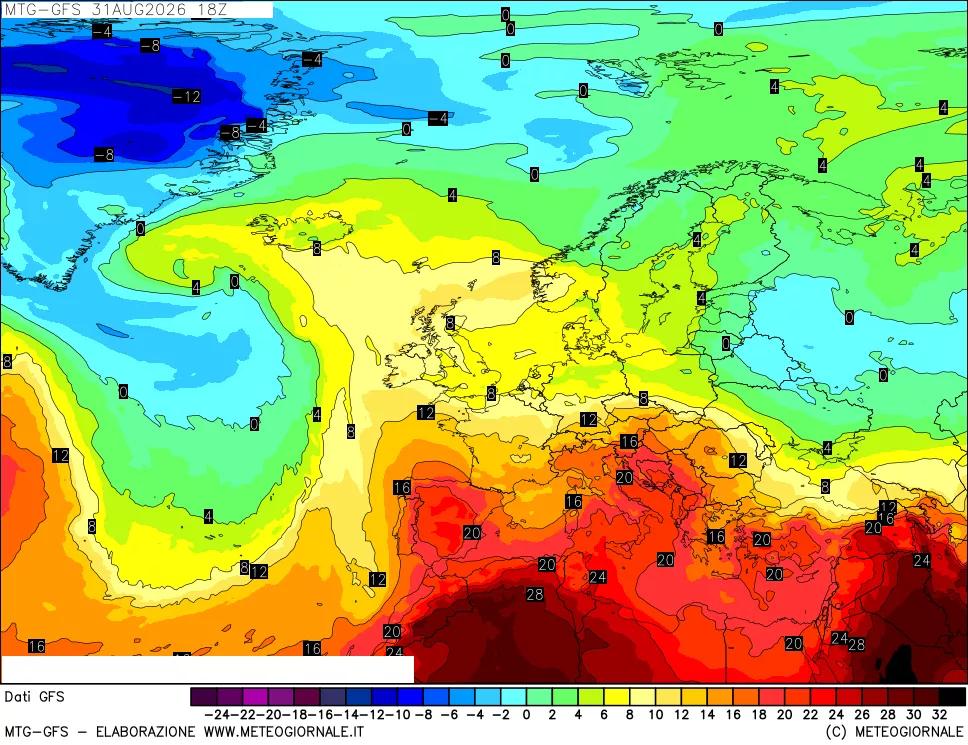 mappa GFS: Temperatura a 850 hPa