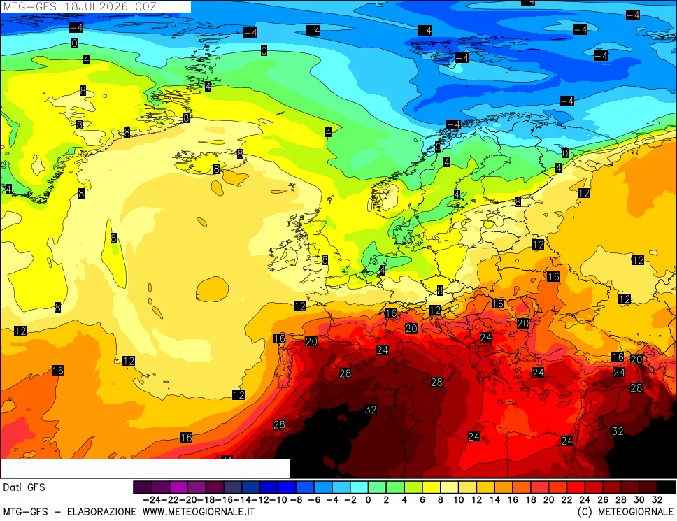 mappa GFS: Temperatura a 850 hPa