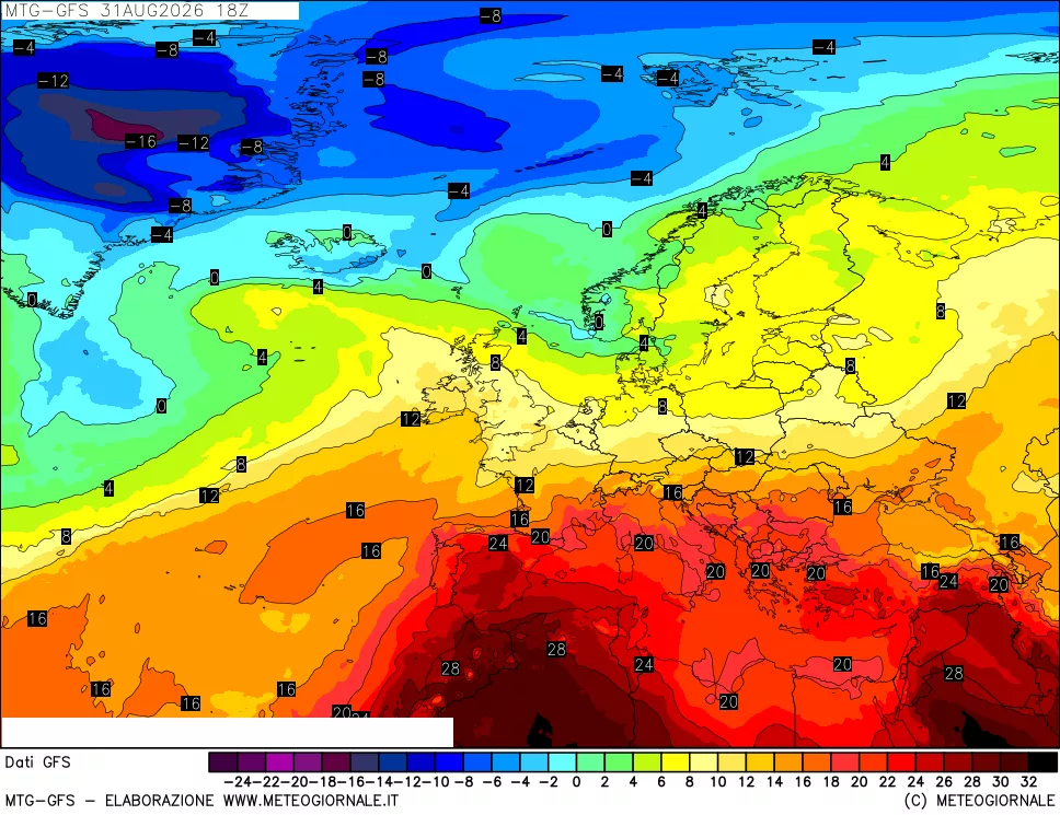 mappa GFS: Temperatura a 850 hPa