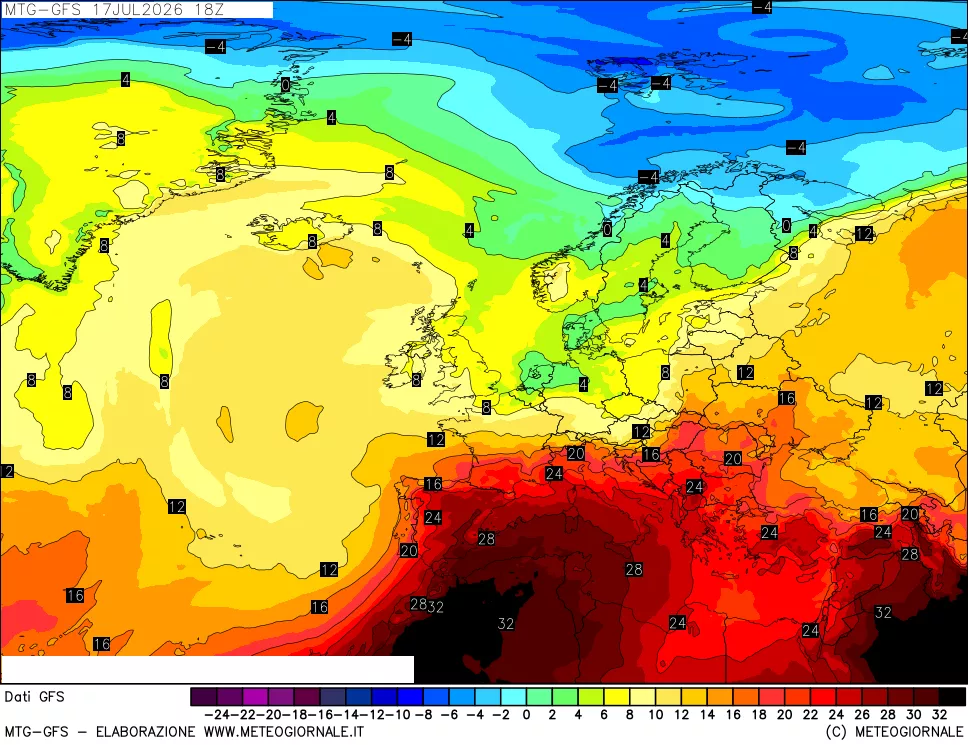 mappa GFS: Temperatura a 850 hPa