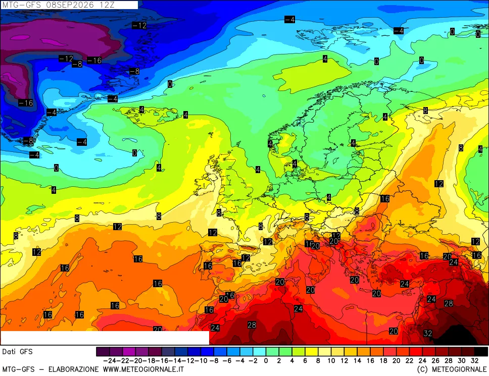 mappa GFS: Temperatura a 850 hPa