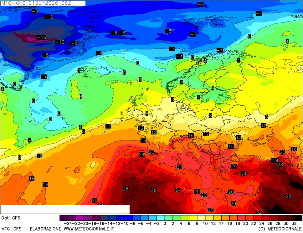 mappa GFS: Temperatura a 850 hPa