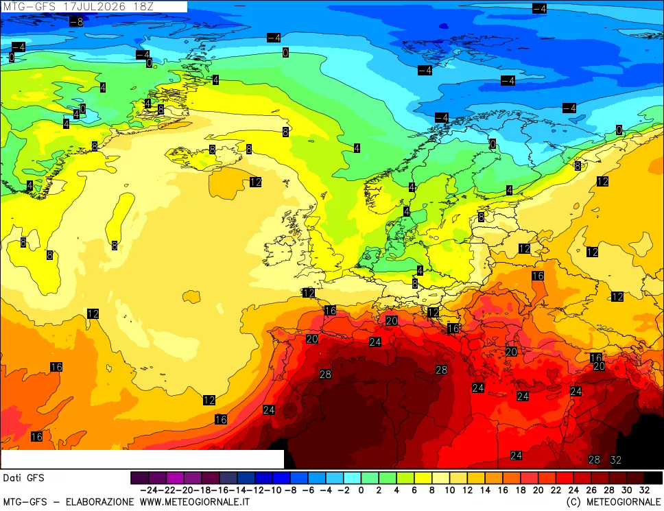 mappa GFS: Temperatura a 850 hPa