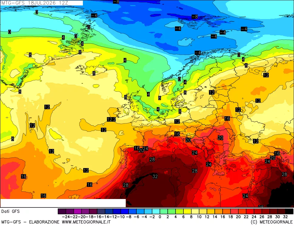 mappa GFS: Temperatura a 850 hPa