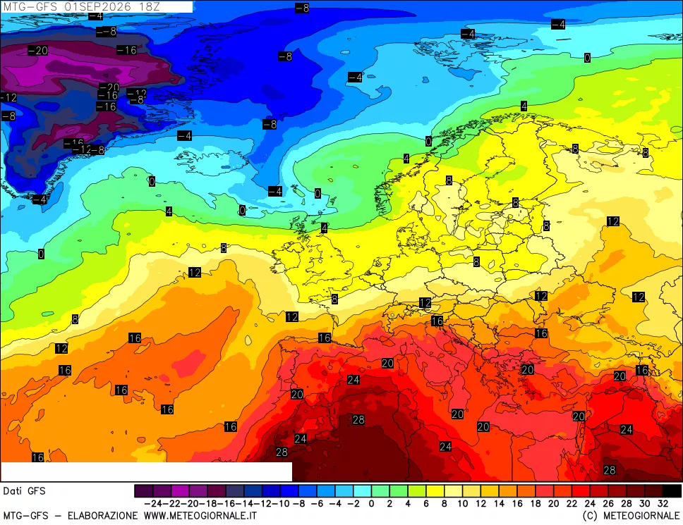 mappa GFS: Temperatura a 850 hPa