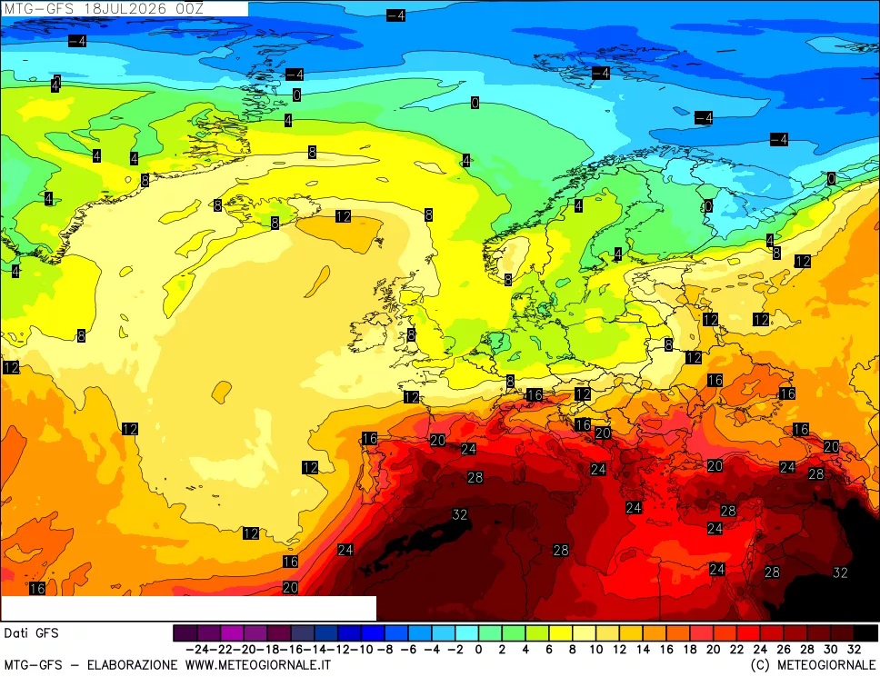 mappa GFS: Temperatura a 850 hPa