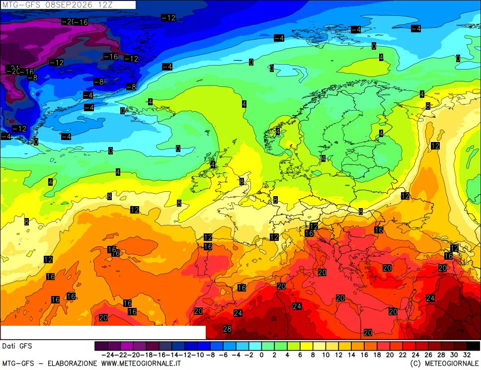 mappa GFS: Temperatura a 850 hPa